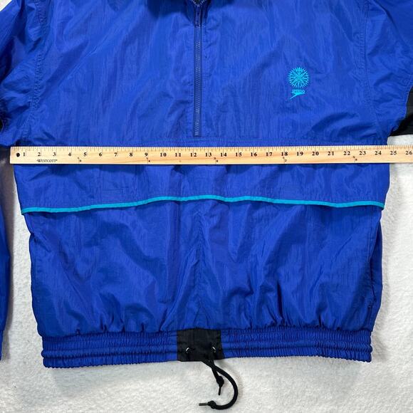 Speedo 90's Vintage Windbreaker Blue Black Size Large 1/4 Zip Up Light Jacket - Picture 10 of 12